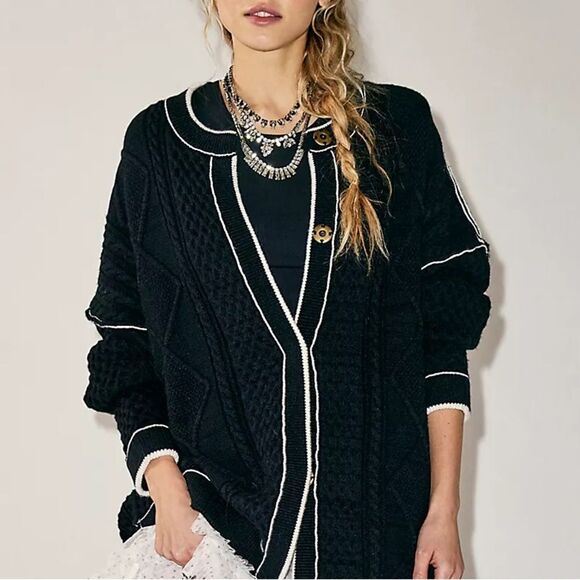 Free People Sweaters - Free People We The Free Tennessee Cable Knit Cardi Sweater Black Size XS NWT NEW